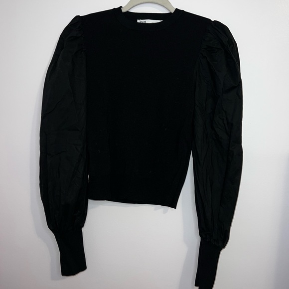 Zara Black Knit Long Puff Sleeve Top - Picture 2 of 7